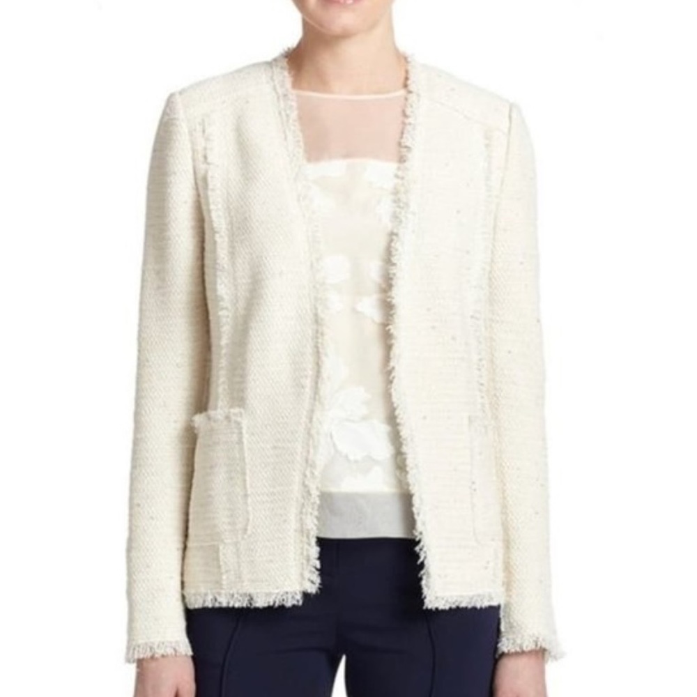Rebecca Taylor Off White Tweed Blazer with Silver Detail